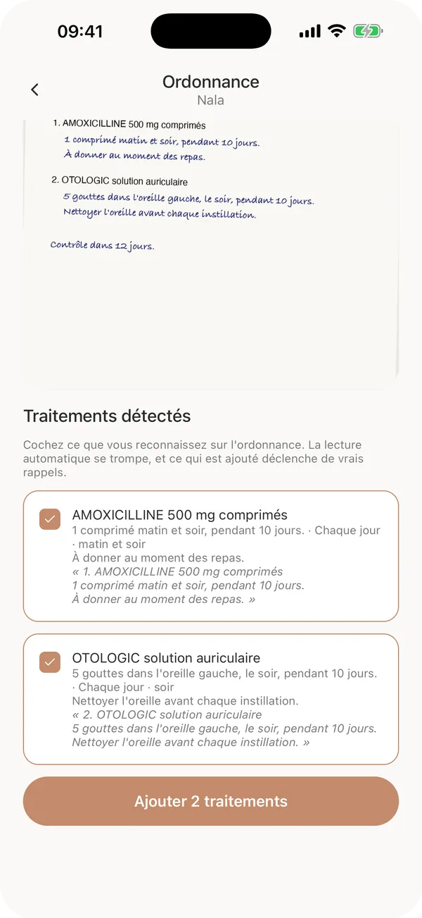 Une ordonnance lue, avec les lignes à cocher